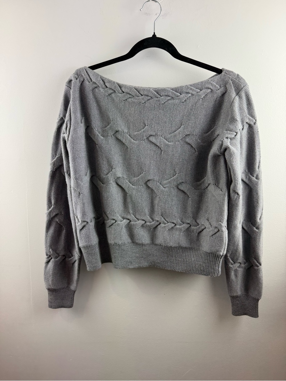 Aritzia Babaton Heather Grey 100% Merino Wool Cable Knit Sweater Size S